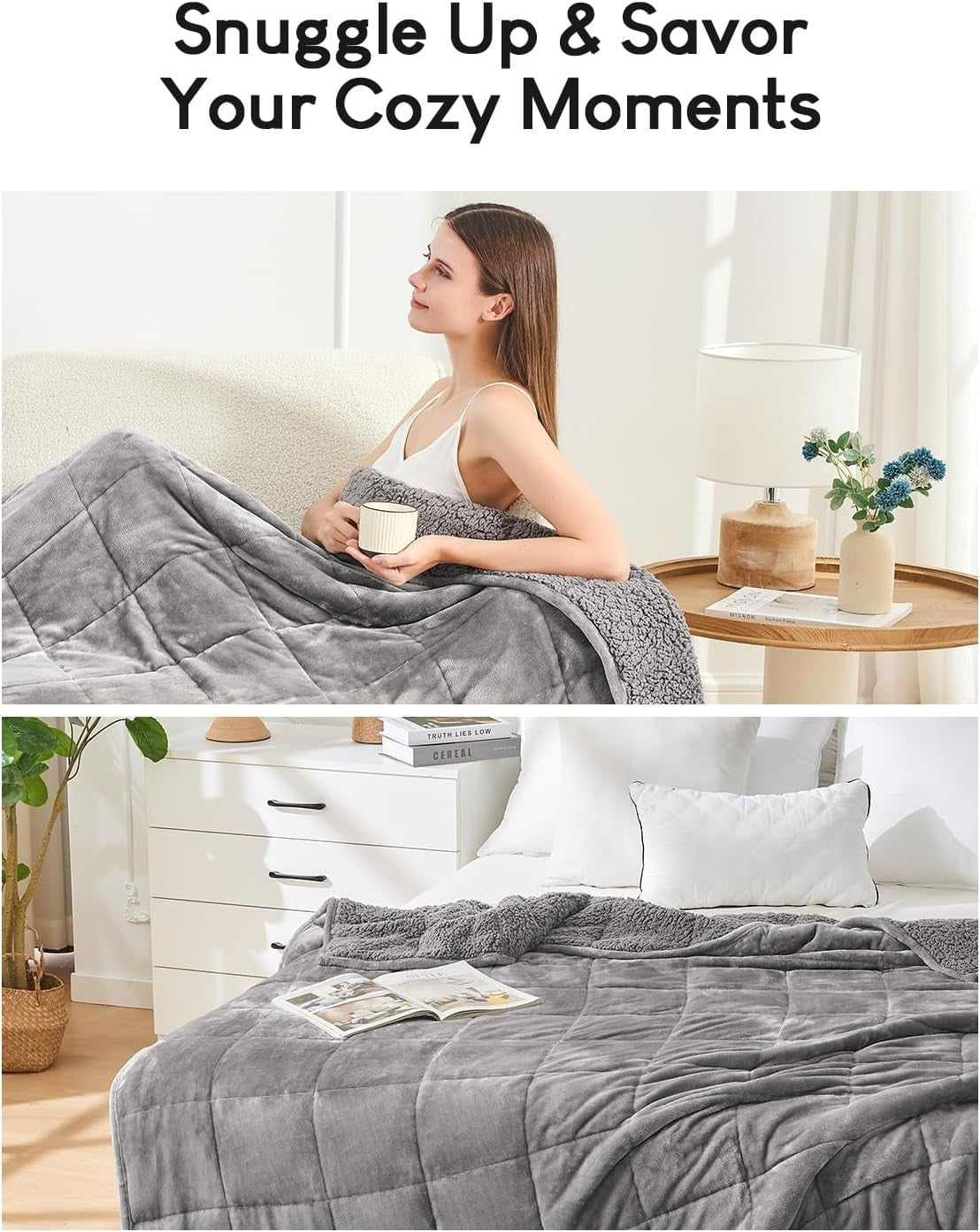 7kg Weighted Blanket Grey 120x180cm Sherpa Fleece for Deep Sleep