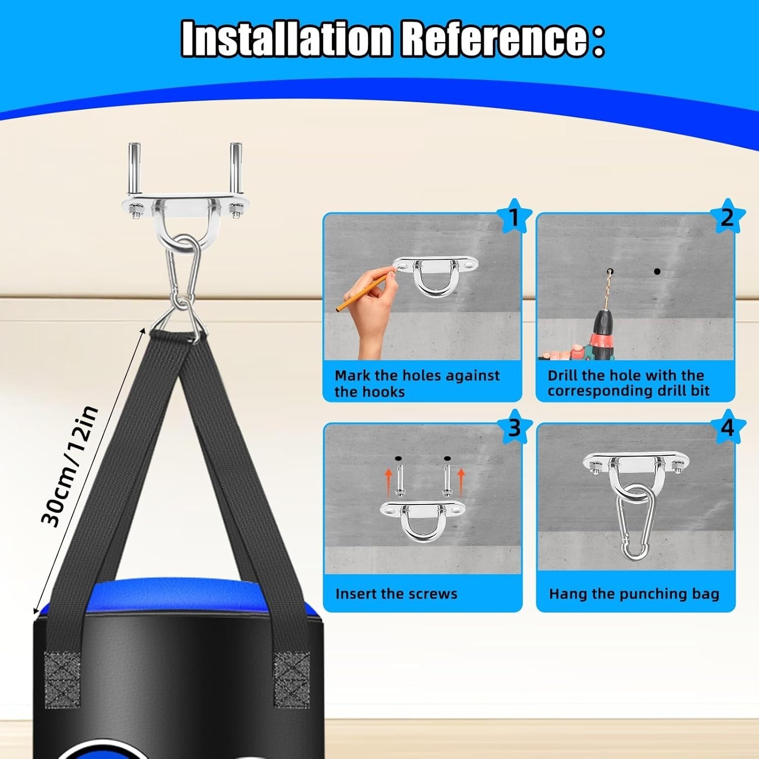 Kids Hanging Punching Bag 2FT Boxing Set Gloves Chain Hooks