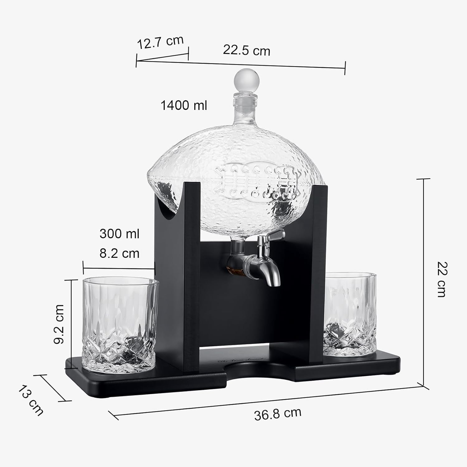 Football Whiskey Decanter Set 1400ml with Stand & 2 Glasses – Sport Lover Gift