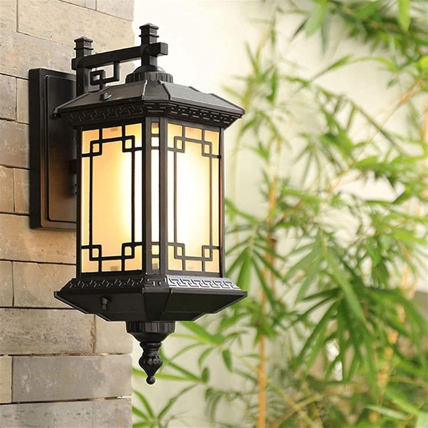 Chinese Retro Outdoor Wall Light Black IP65 E27 Lantern Porch Sconce