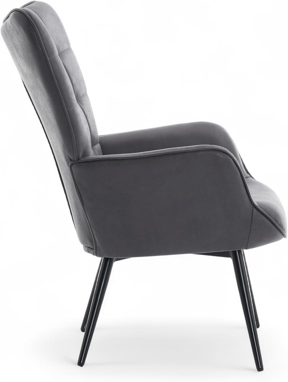Grey Faux Leather Wingback Accent Chair Tufted Lounge Armchair