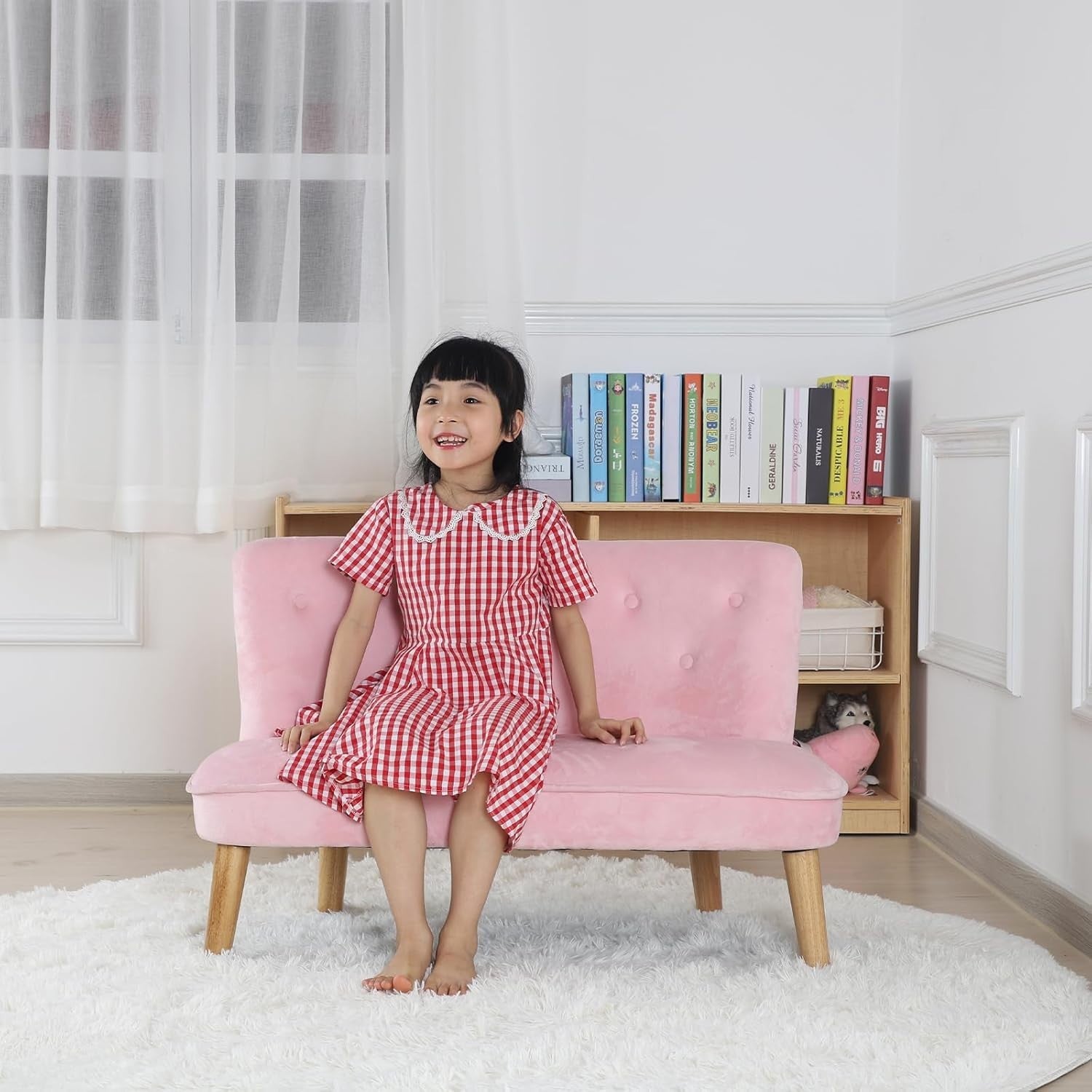 Soft Velvet Kids Sofa, 2-Seater Play Couch for Toddlers, Compact 90.5x44.5x57.5c