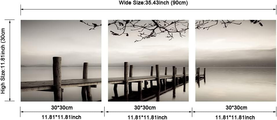 12"x12" Black White 3 Piece Landscape Canvas Wall Art – Modern Decor