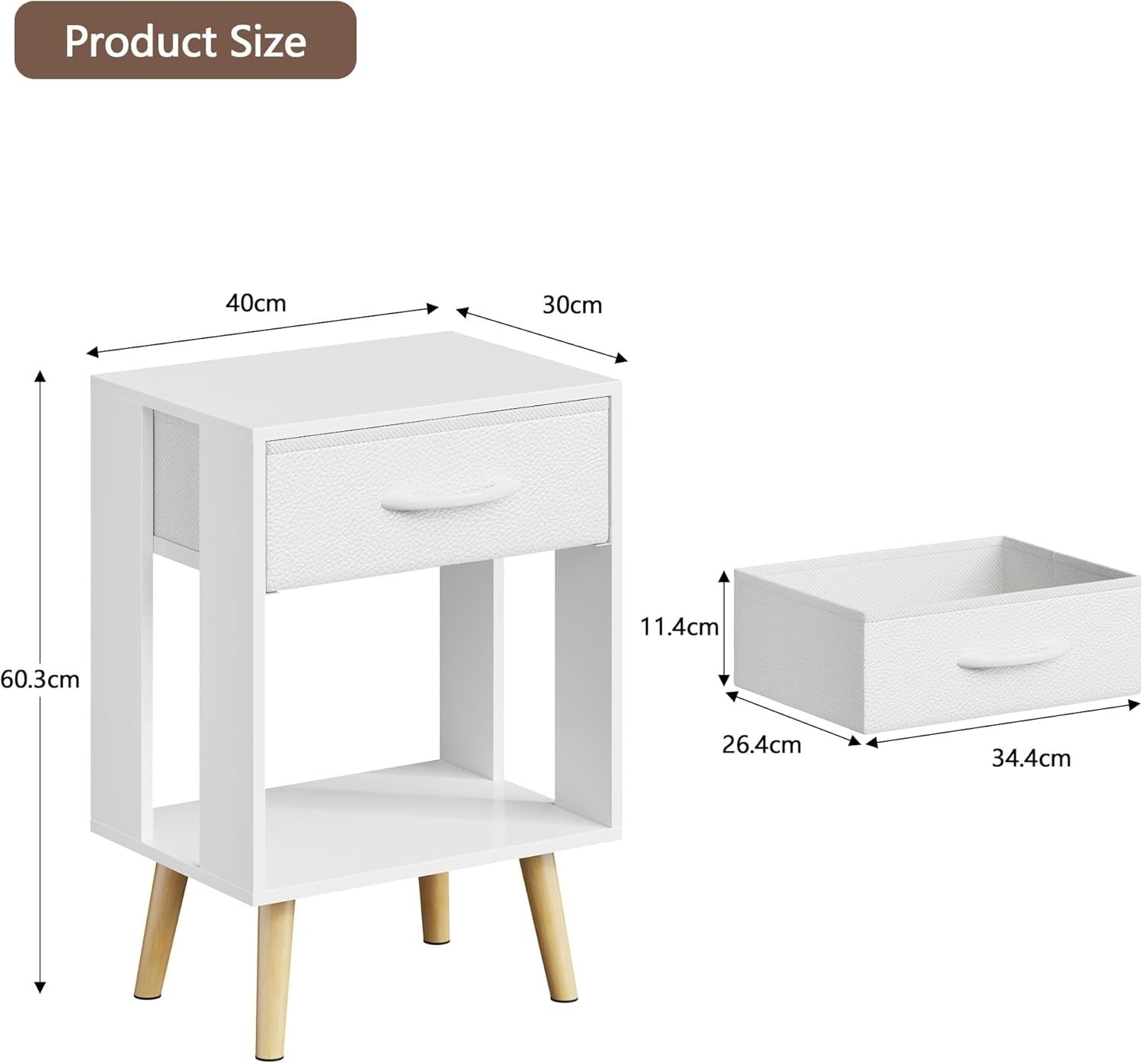 2x White Bedside Tables with Drawer & Shelf – Modern Wooden Nightstands