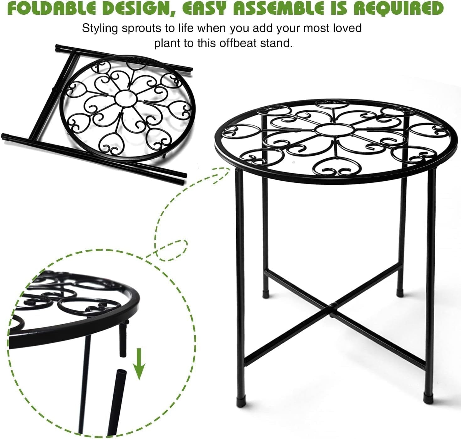 2 Pack Black Metal Plant Stands | 15” Tall Rustproof Iron Flower Pot Holders