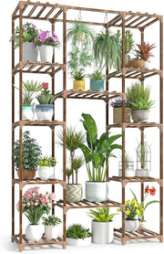Tall Wooden Plant Stand Indoor Outdoor Multi-Level Flower Shelf Rack