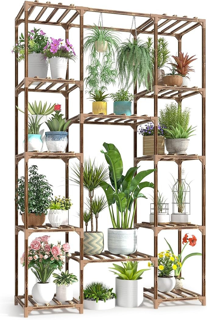 Tall Wooden Plant Stand Indoor Outdoor Multi-Level Flower Shelf Rack