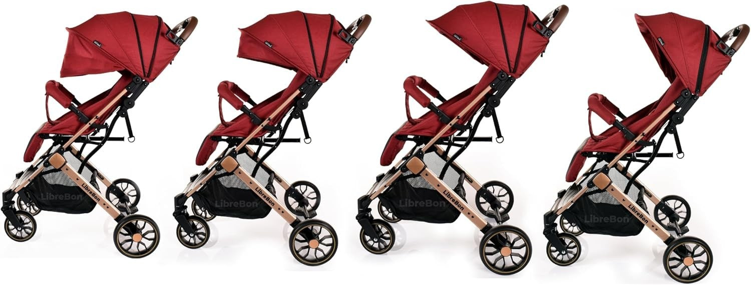 Lightweight Travel Baby Stroller One Hand Fold Compact Buggy Red Gold