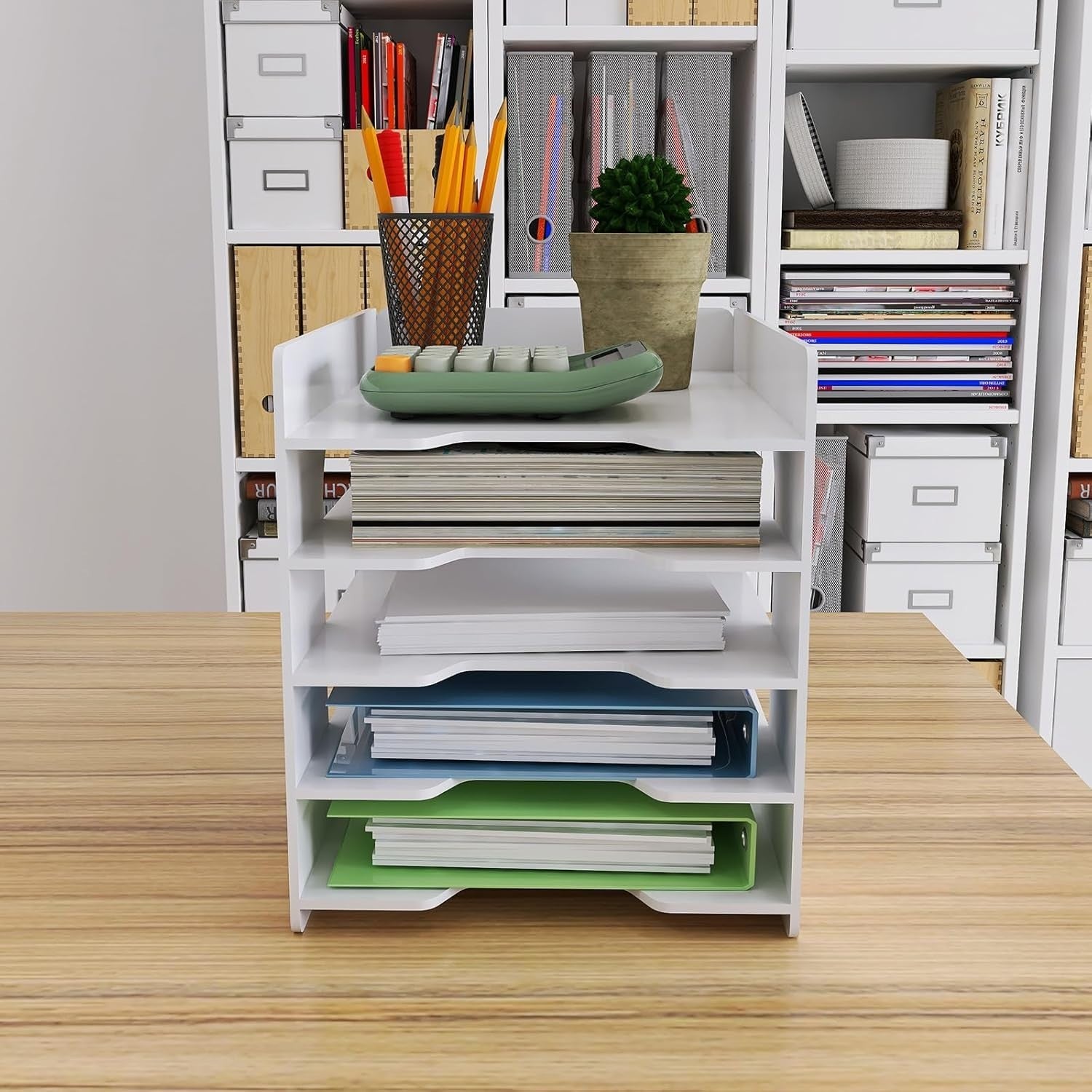 5-Tier Desktop Paper Organizer File Holder A4 Document Storage Tray