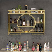 Wall Mounted Wine Rack Gold 100cm Bar Shelf with Glass Holders & Bottle Storage