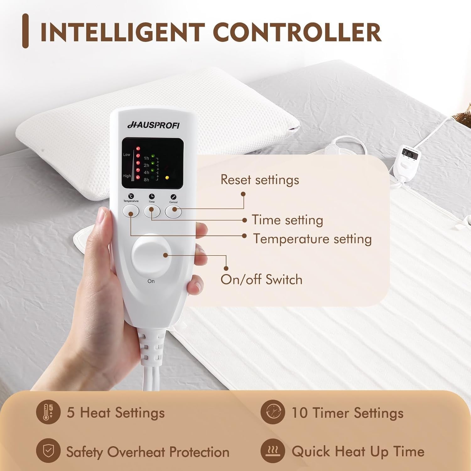 Electric Heated Underblanket Bed Warmer Single Fast Heat Timer Washable