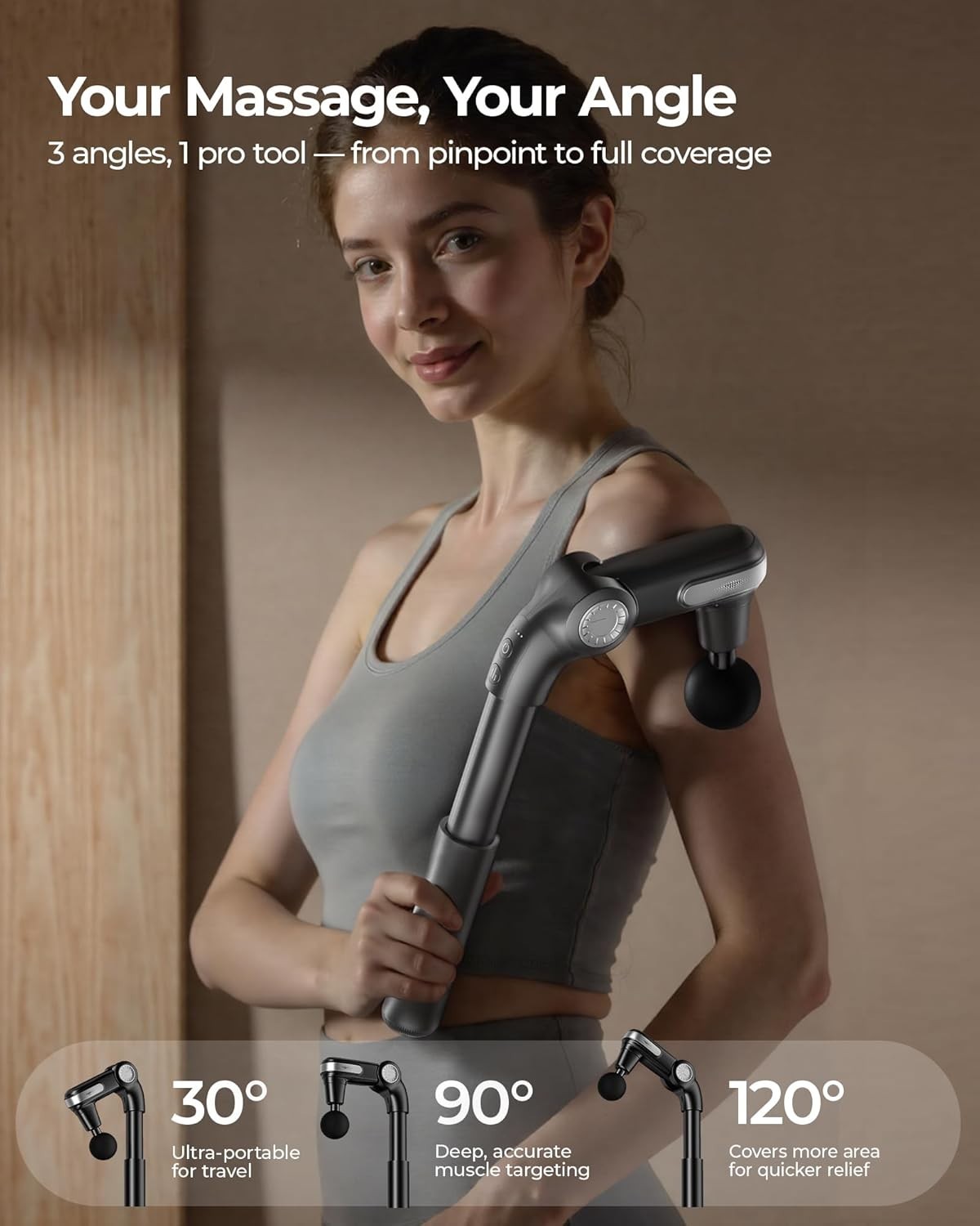 Back Massage Gun w Extendable Handle Deep Tissue Percussion Massager Portable
