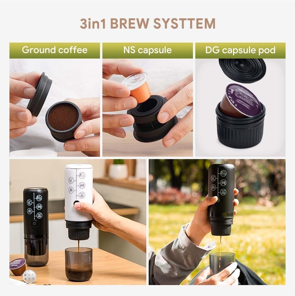 3in1 Portable Espresso Maker Travel Coffee Machine 17Bar Pod & Ground USB