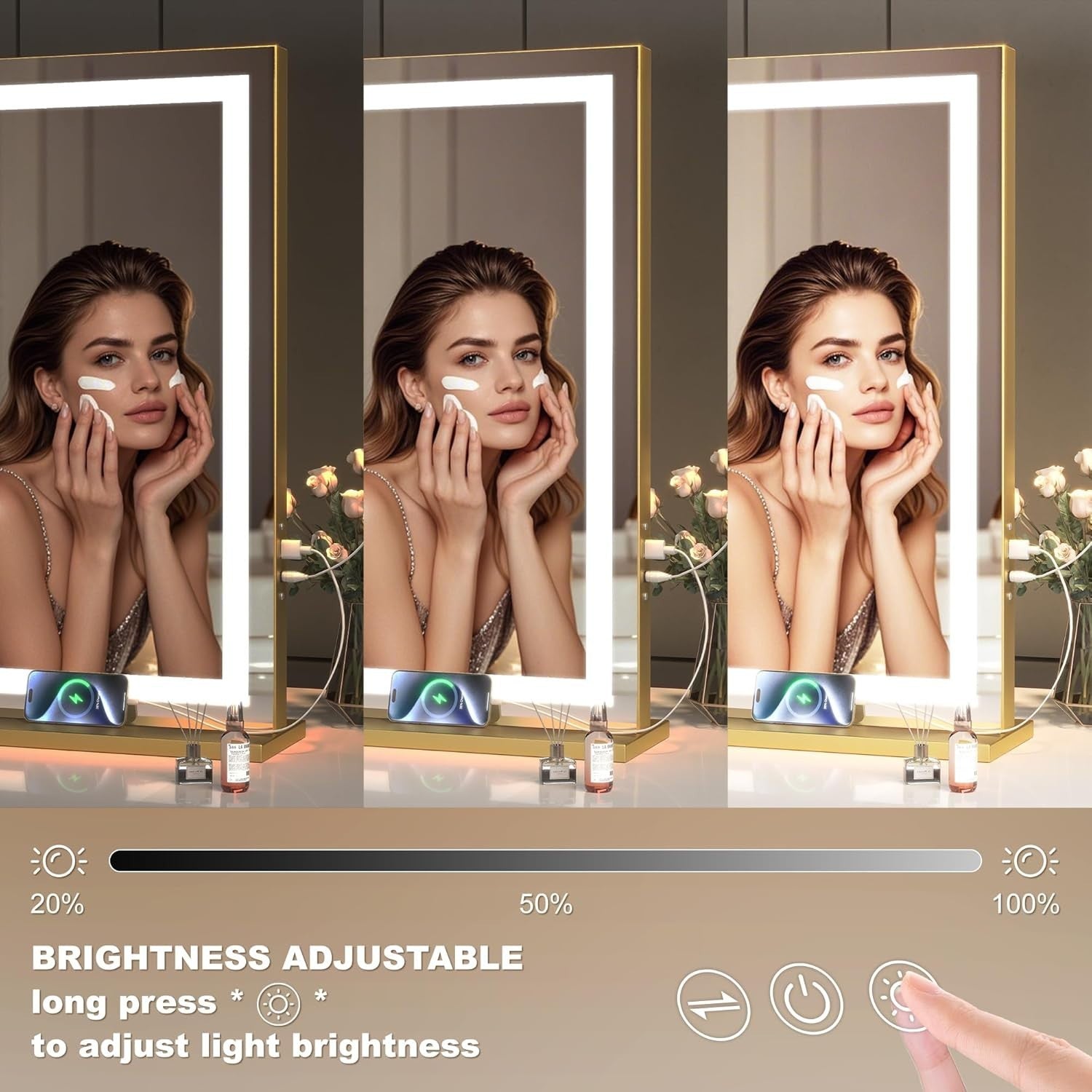 LED Vanity Mirror 80x55cm Lighted Makeup Touch Control Dimmable Lamp
