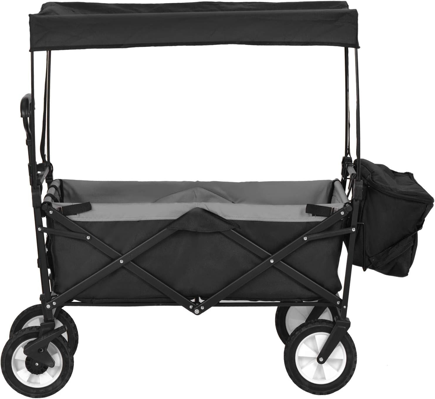 Black 150kg Folding Garden Wagon with Canopy Heavy Duty Festival Camping Trolley