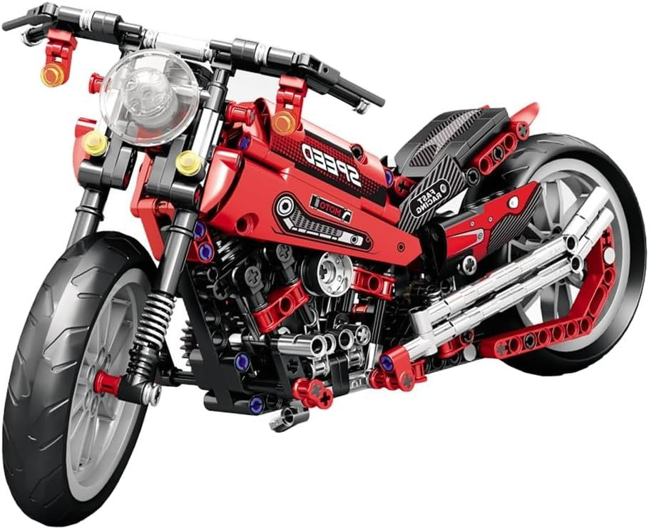 Motorcycle Building Blocks Kit with Moving Pistons & Display Stand 32cm