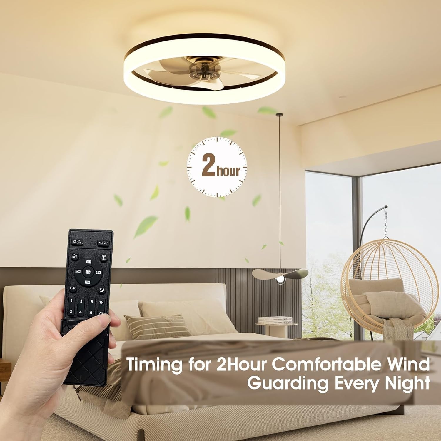 50CM LED Ceiling Fan with Light, 6 Speeds, Remote Control, Dimmable