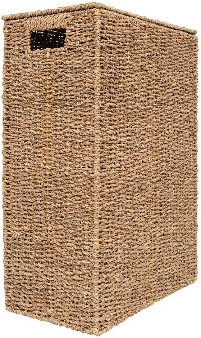 Seagrass Laundry Basket with Lid & White Liner – Tall Natural Hamper 56cm