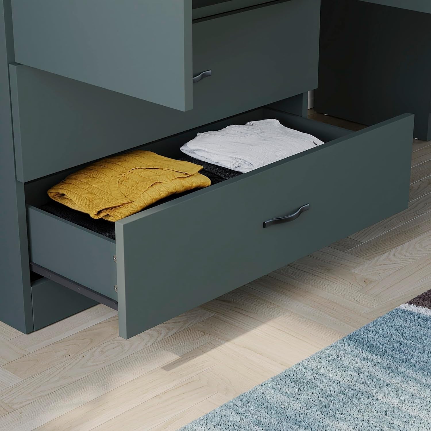 Double Door Wardrobe with 2 Drawers, Hanging Rail & Top Shelf Storage