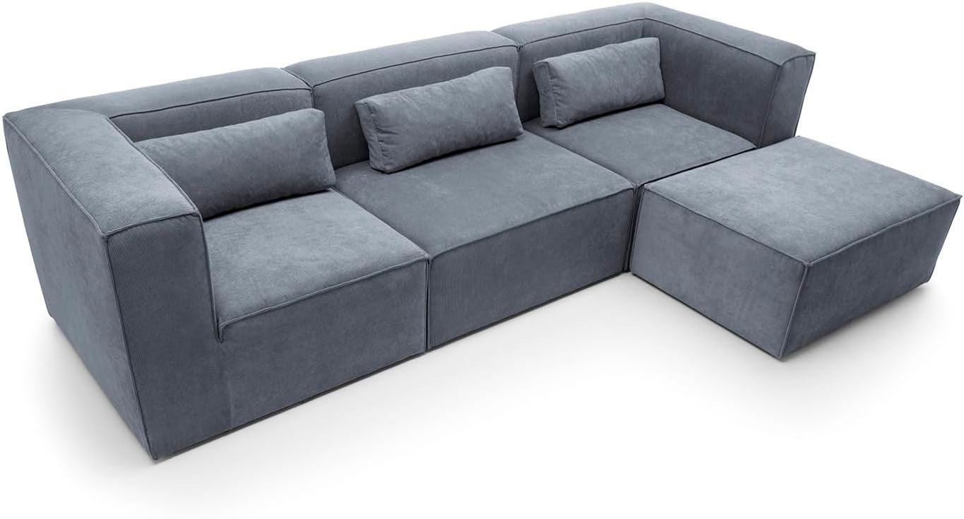 Dark Grey Corner Sofa 4 Seater | L Shape Modular Couch with Soft Chenille