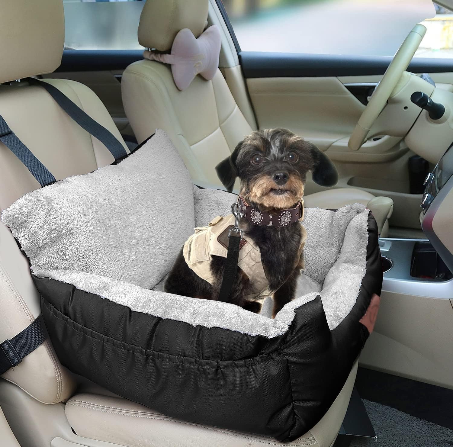 Dog Car Booster Seat Waterproof Plush Travel Bed Safety Leash 16kg