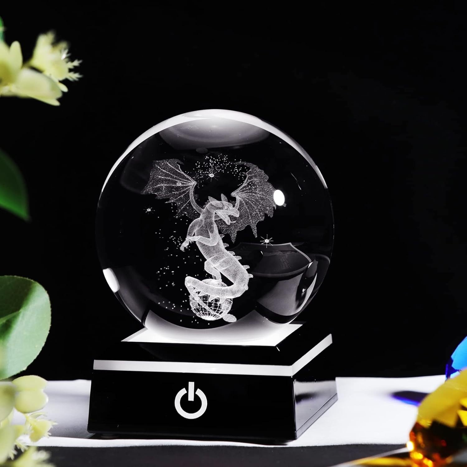 80mm 3D Crystal Dragon Globe LED Light Base Gothic Mythical Gift Decor