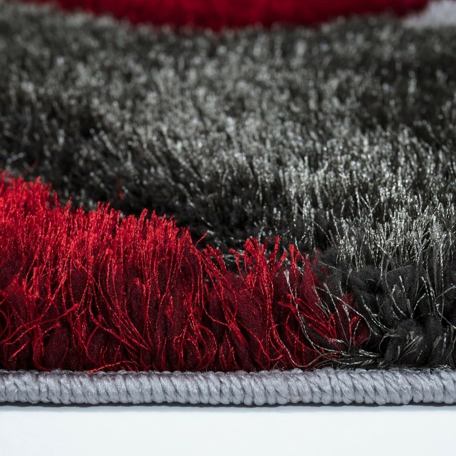 Red Grey Shaggy Rug 120x170cm Soft Non Shed Modern Living Room Carpet