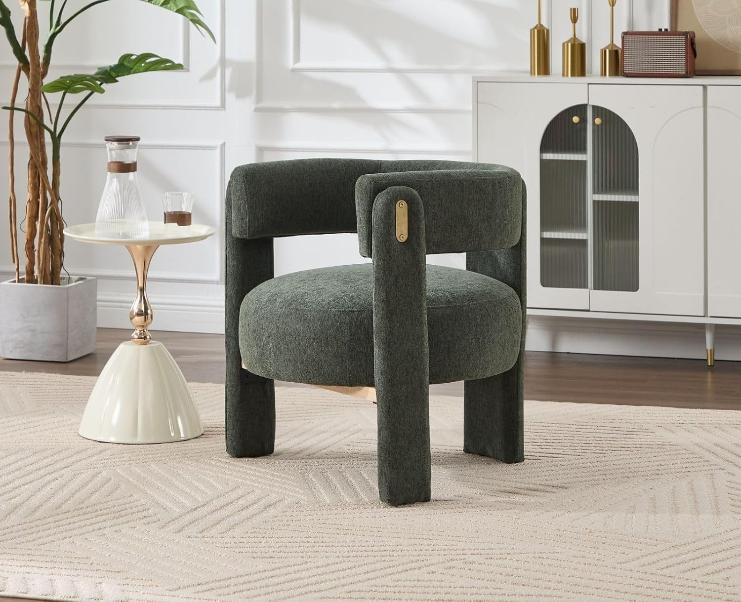 Green Chenille Accent Armchair – Modern Semi-Circular Lounge Chair for Bedroom