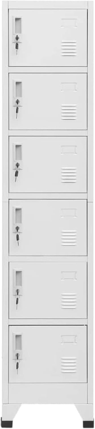 6 Door Grey Metal Locker Cabinet Lockable Steel Storage Cupboard Office Gym