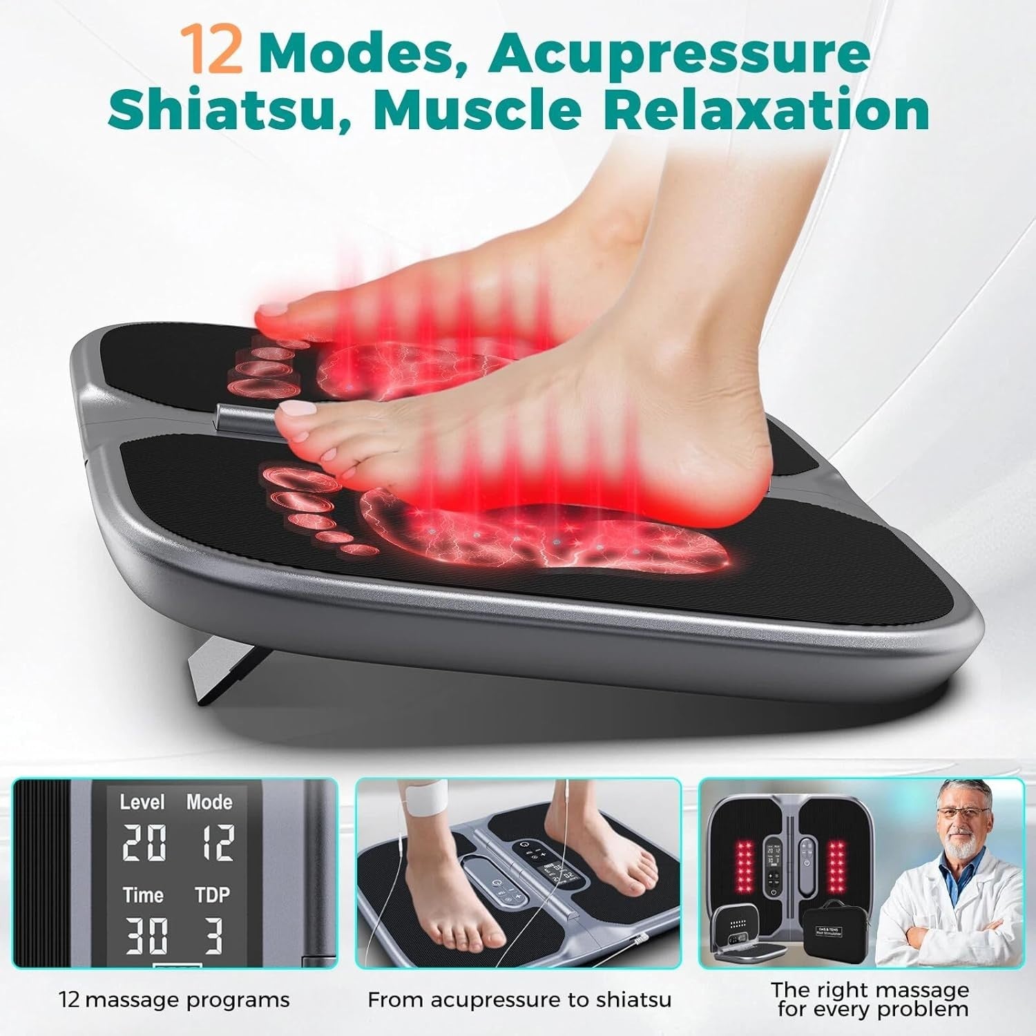 Wilwish Foot Massager EMS TENS Red Light Circulation Pain Relief Muscle Therapy