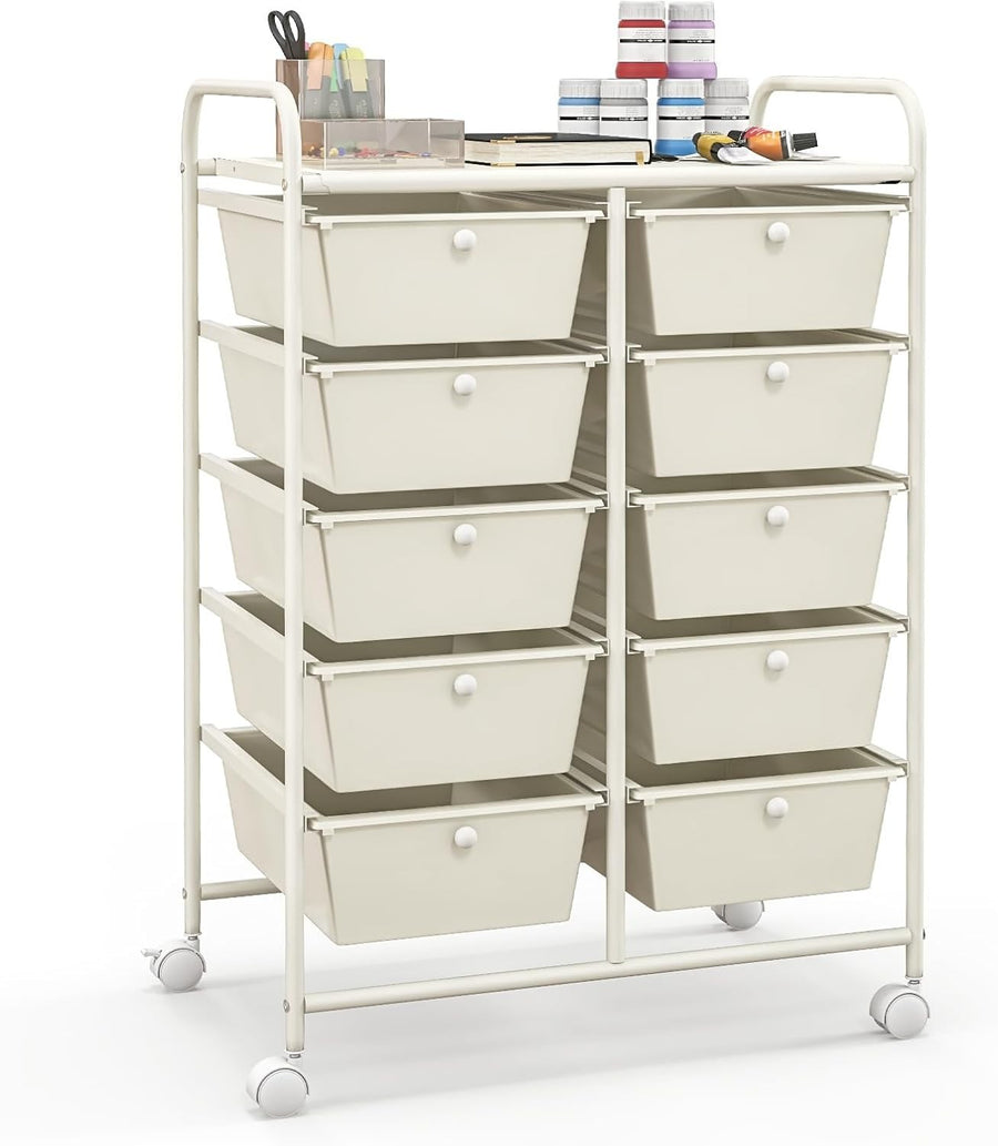 10 Drawer Rolling Storage Cart Utility Organizer Trolley w/ Lock Wheels