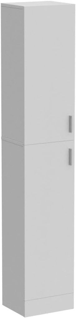 White Tall Slim Cupboard High Gloss Storage Cabinet 2 Door 4 Shelf Unit