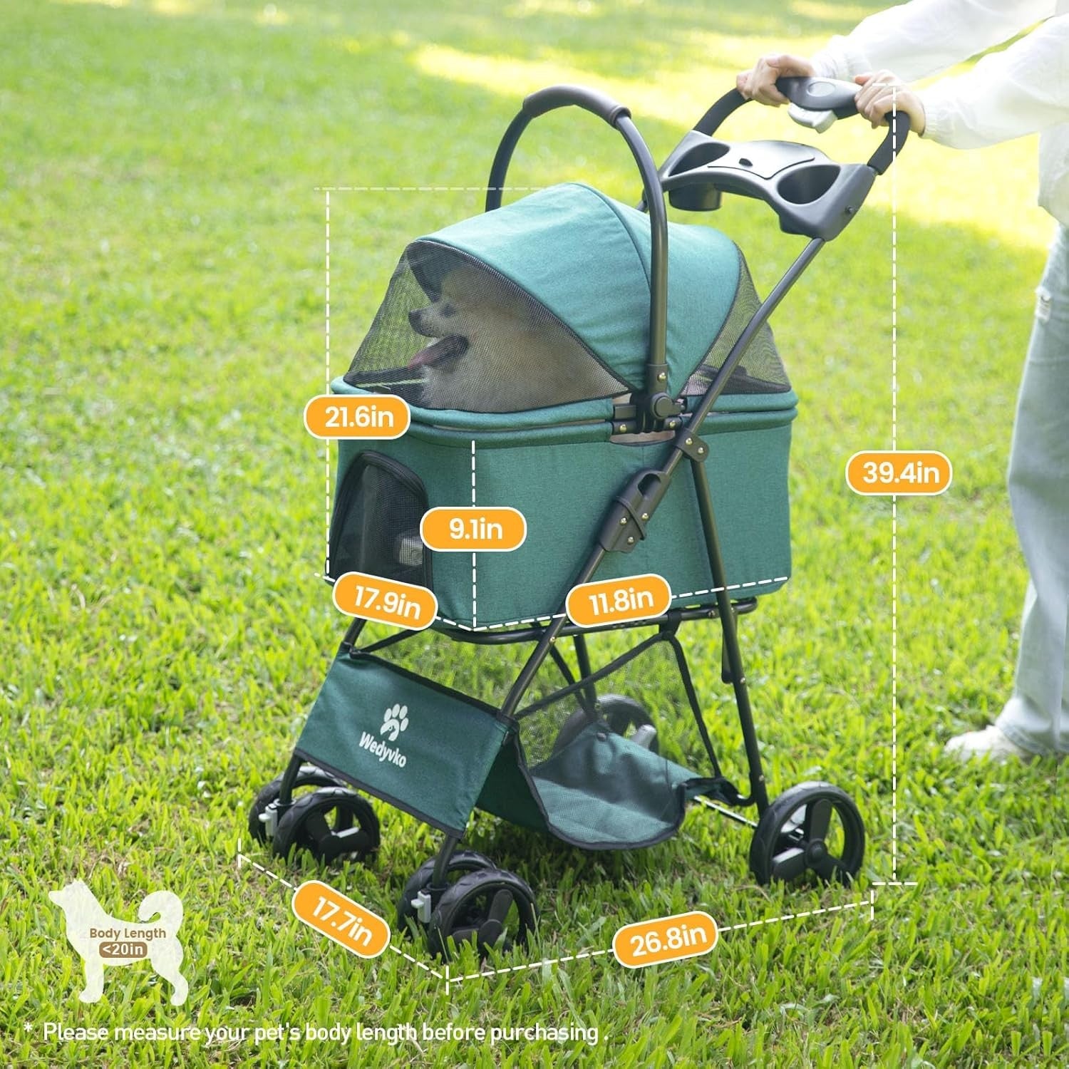 Dark Green 2-in-1 Dog Stroller Foldable Pet Pushchair Jogger for Small Dogs