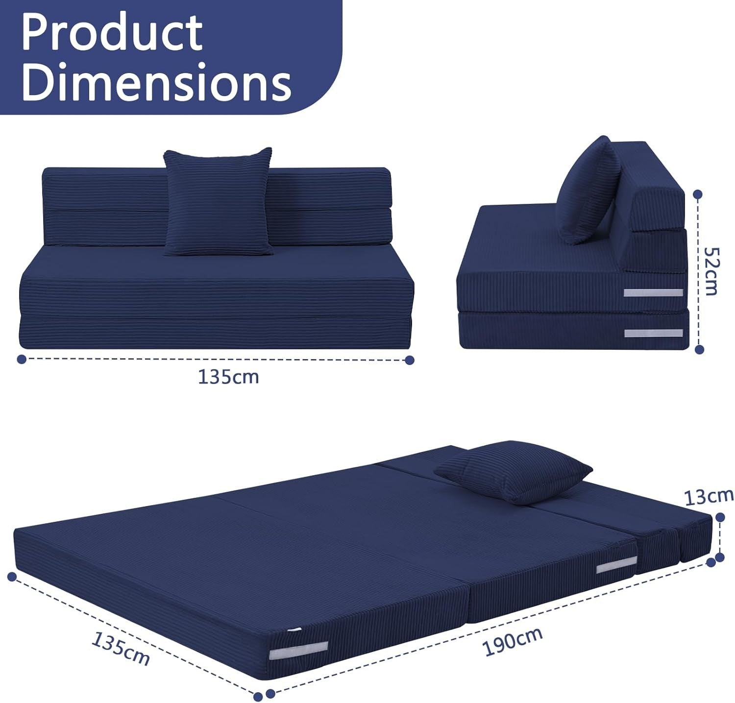 Fold Out Sofa Bed Double High Density Foam Guest Futon Mattress Chair