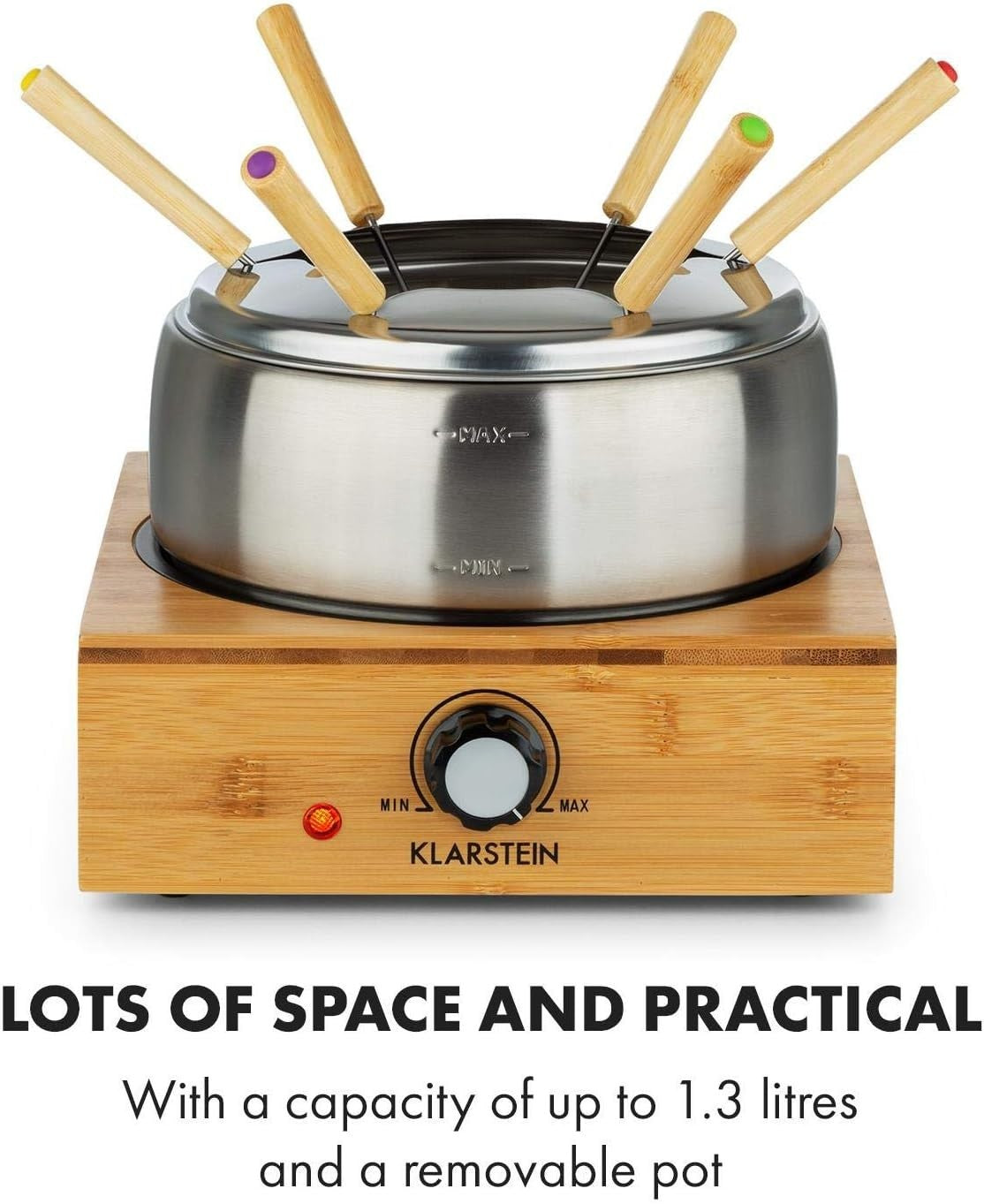 Electric Fondue Set 1.3L Cheese Chocolate Pot 6 Forks Bamboo Base