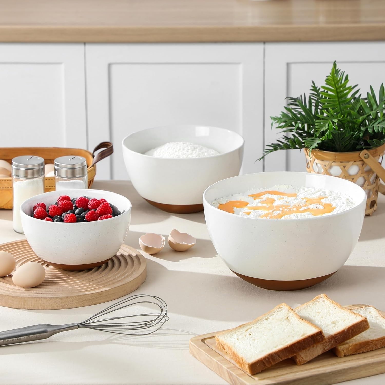 Ceramic Mixing Bowls Set of 3 46/80/140oz Microwave & Oven Safe