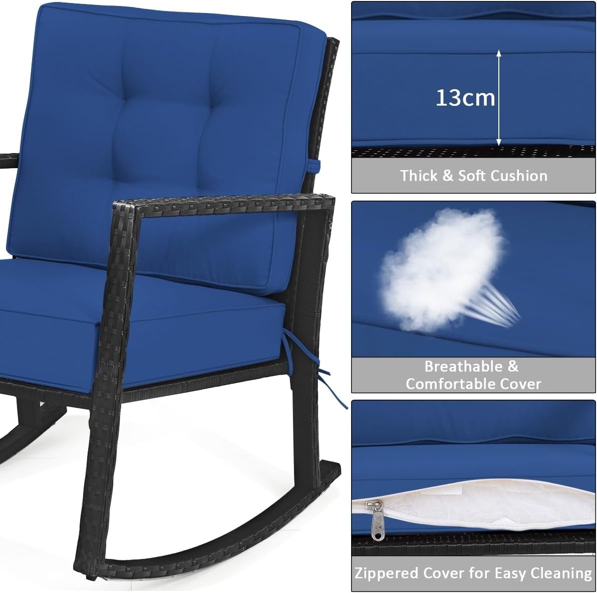 Outdoor Rocking Chair with Cushions & Wide Armrests for Patio Comfort