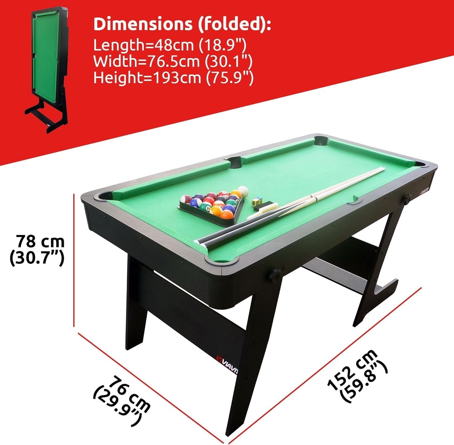 5FT Folding Pool Table Billiards Set Space Saving w Cues Balls