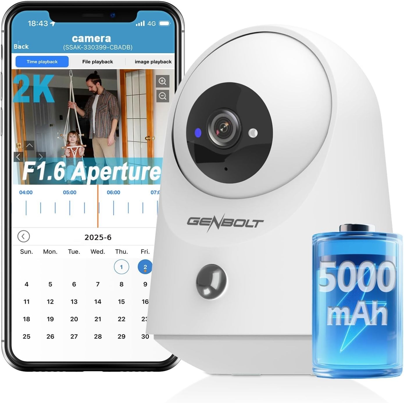 2K Indoor Security Camera Wireless Battery PTZ Pet Baby Monitor WiFi