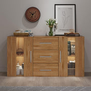 LED Sideboard Cabinet with Drawers, Glass Doors & Storage Lights, Oak