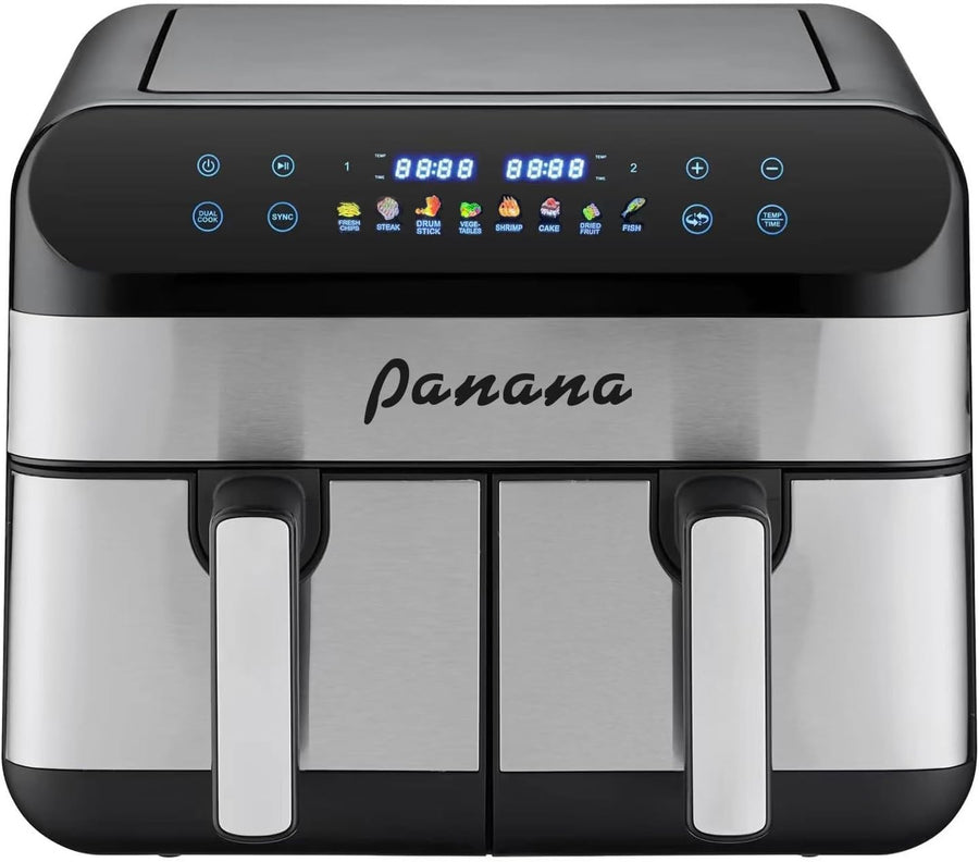 Dual Basket Air Fryer 9L 2x4.5L 8 Presets LED 50-200°C Nonstick
