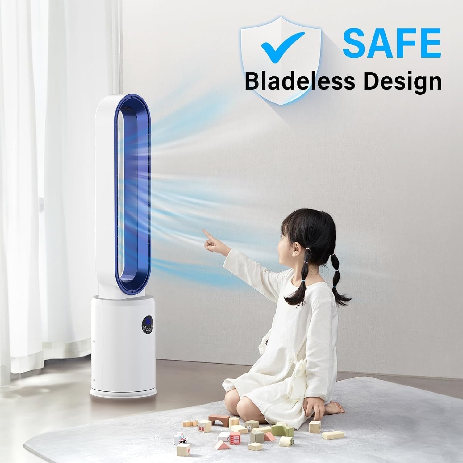 38-Inch Bladeless Tower Fan – 24-Speed Quiet Cooling w Remote LED Timer Display