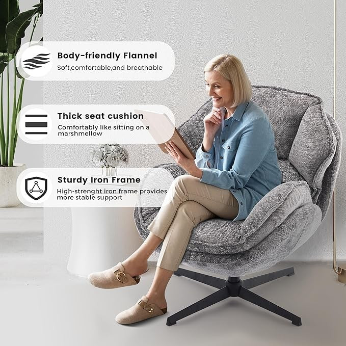 Swivel Accent Chair Tub Armchair Upholstered Metal Legs Grey