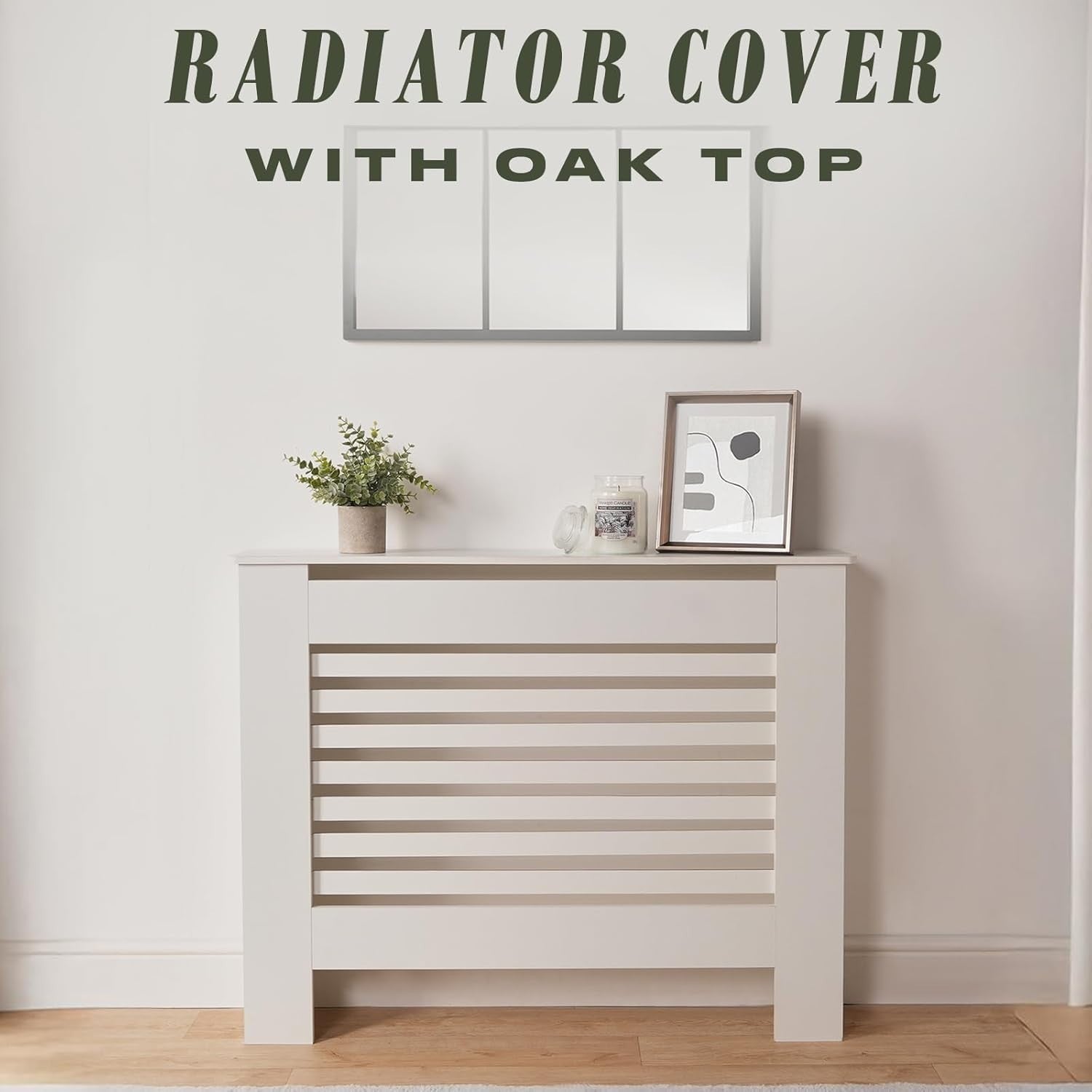 White Radiator Cover Medium MDF Slatted Cabinet – Modern Style