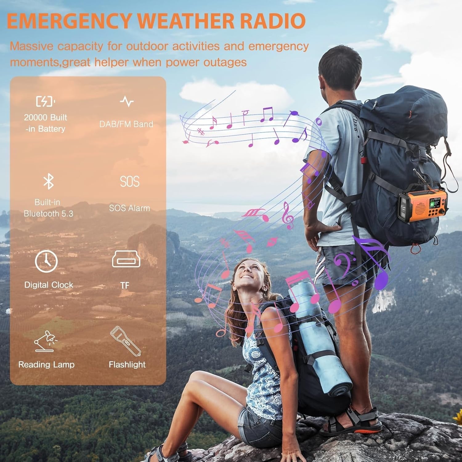 20000mAh Emergency Solar Hand Crank Radio with DAB/FM Bluetooth