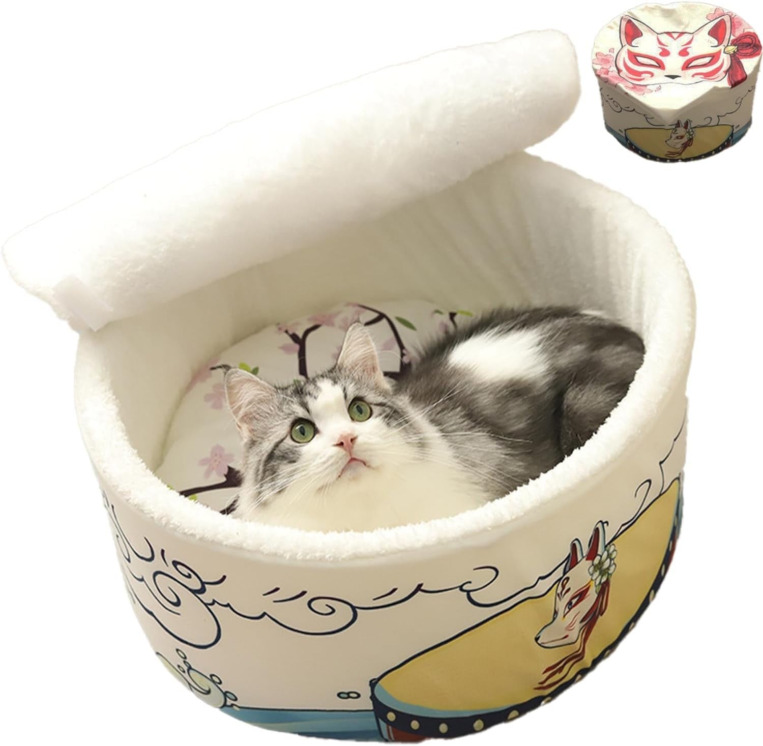 Cat Cave Bed Noodle Cup Self Warming Pet House Non Slip Masks M