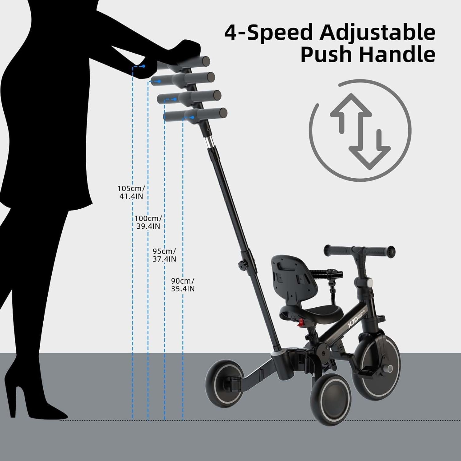 6 in 1 Foldable Toddler Tricycle Push Bike Adjustable Handle Black 1-4Y