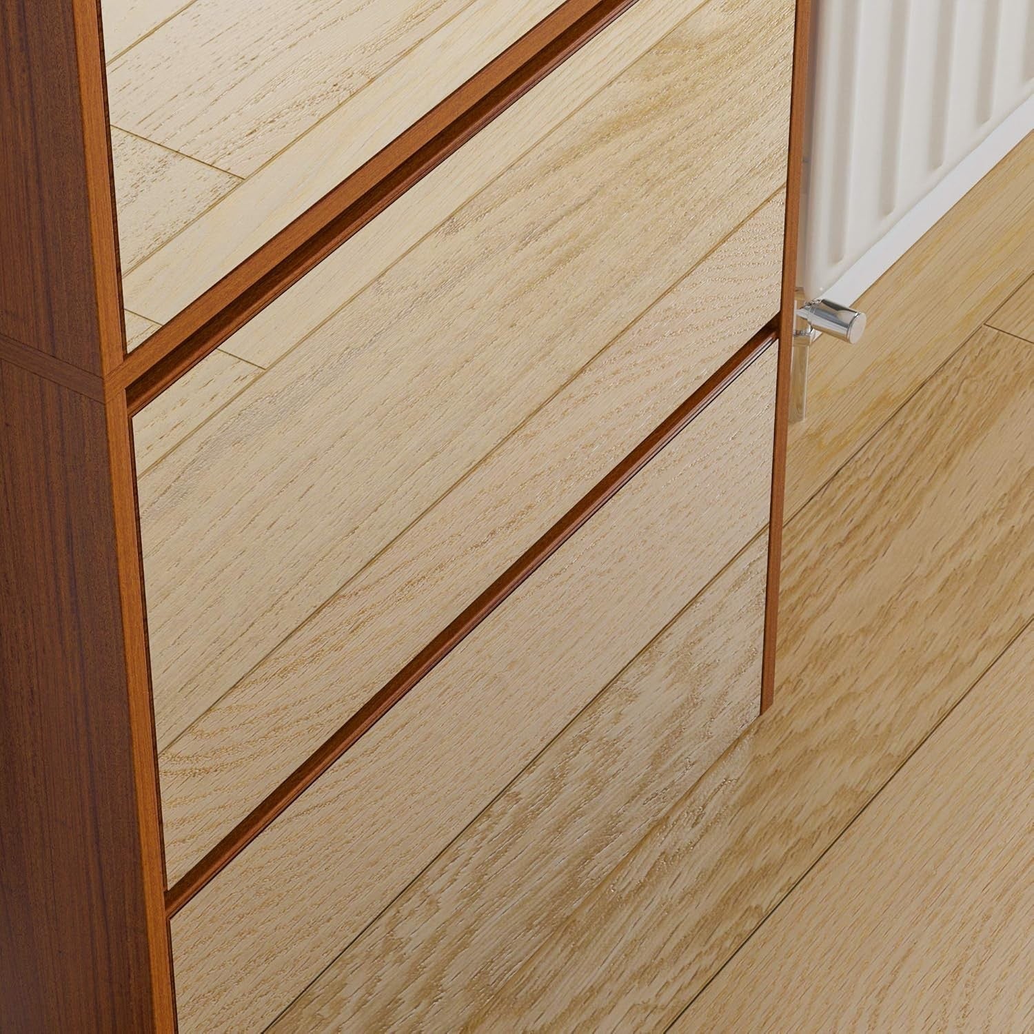 White Mirrored Shoe Cabinet | Slim 4 Drawer Storage 63x17x134cm Unit