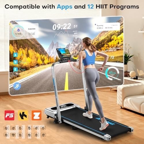 5-in-1 Foldable Treadmill 12km/h, 9% Incline, App Compatible, 350LB Capacity