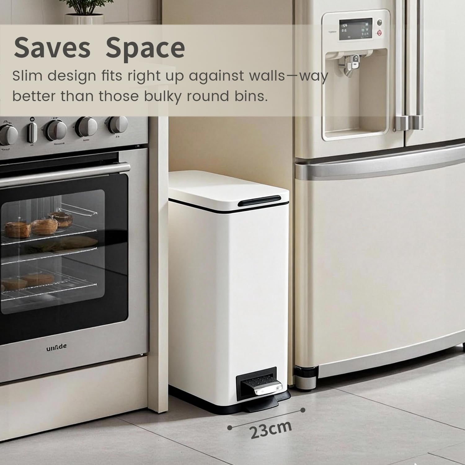 30L Slim White Pedal Bin Soft Close Stainless Steel Kitchen